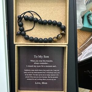 Black Beaded Bracelet with Brown Accent NIB